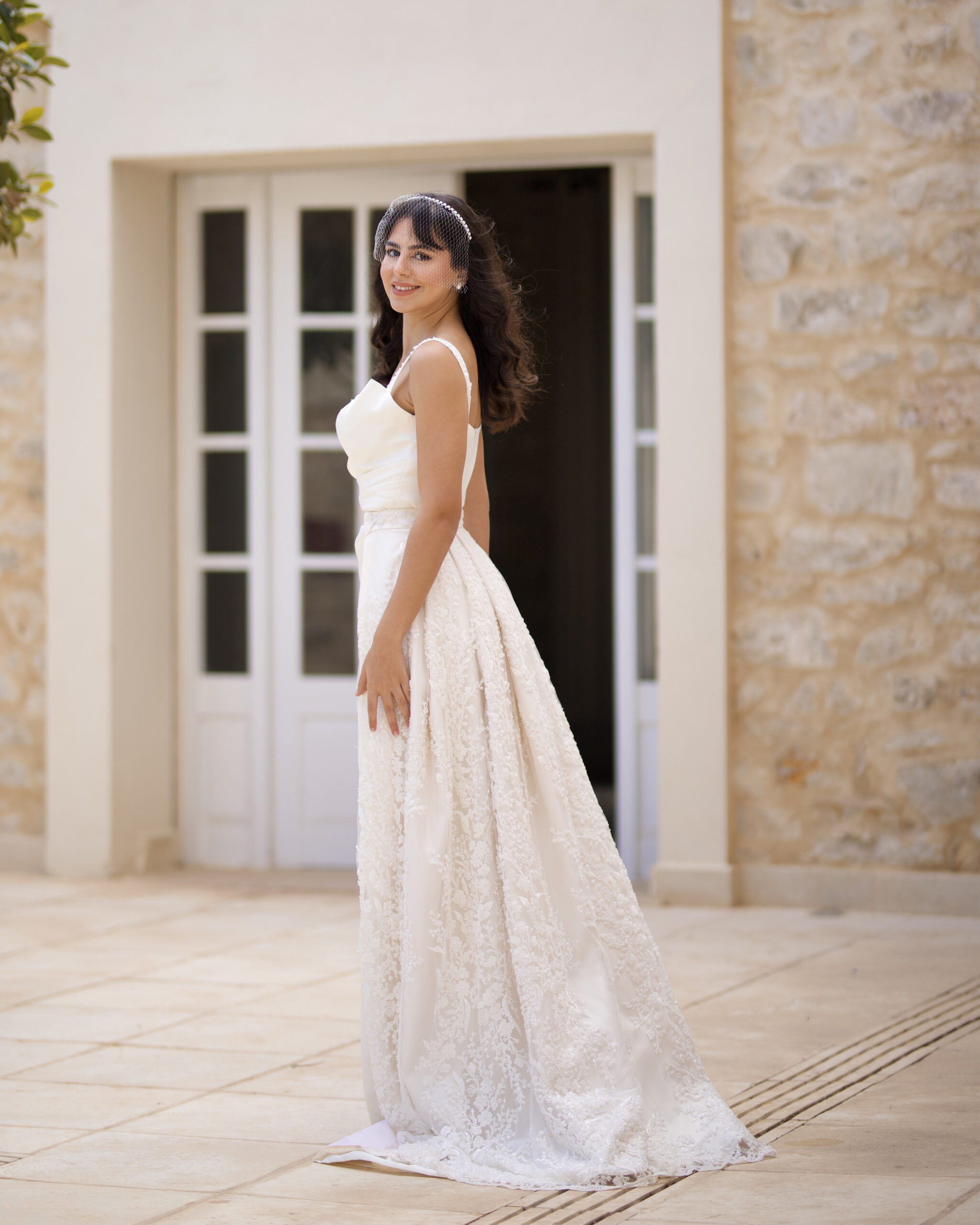 Detachable overskirt wedding dress