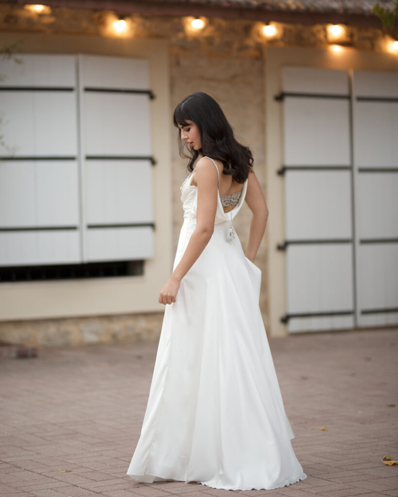 spaghetti strap wedding gown